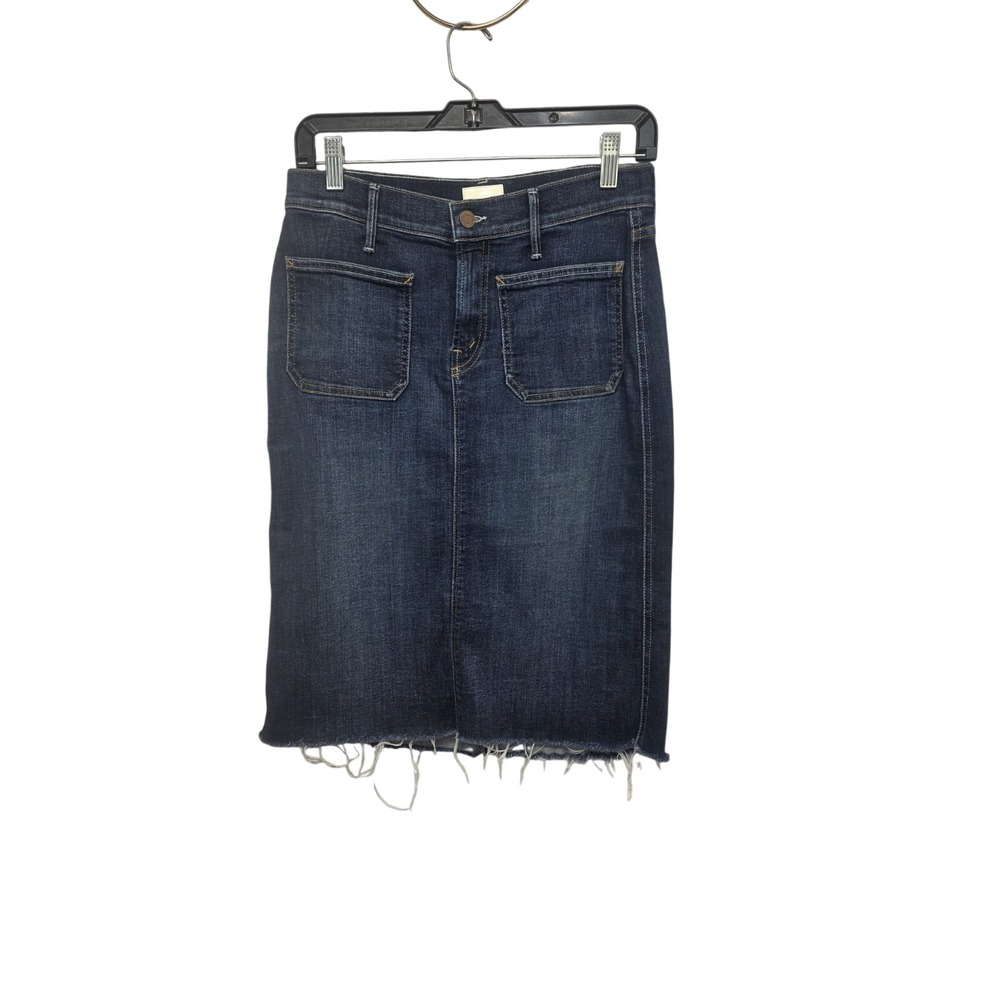 Mother Denim Straight‎ Pencil Skirt 27 Flowers From Storm Dark Wash Raw Hem